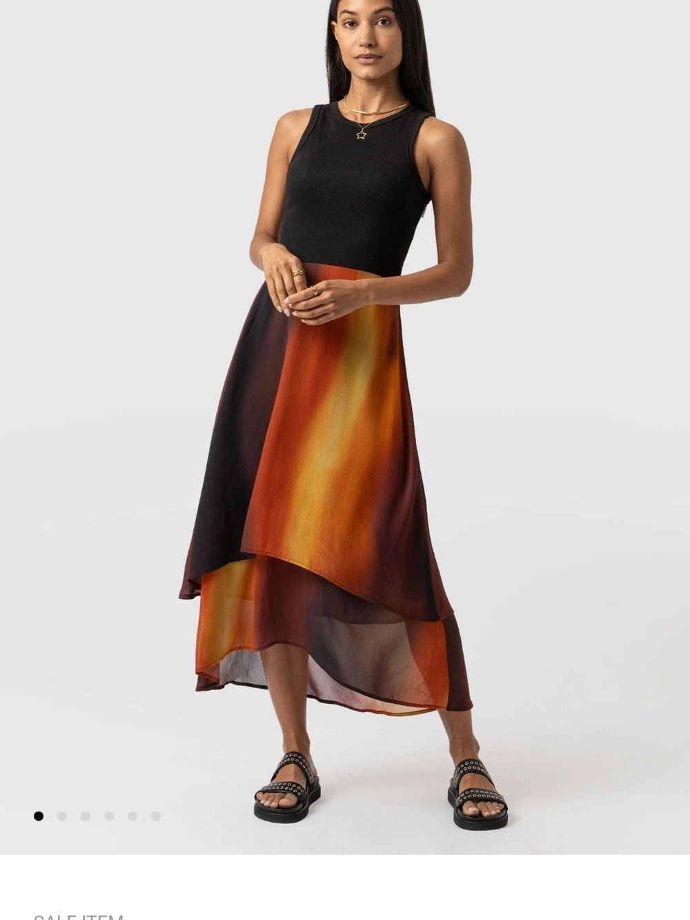 Asymmetrical Layered Dress in Black and Sunset Orange